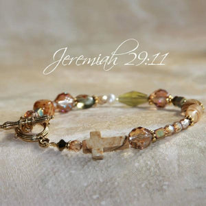 Swarovski Crystal Gemstone Cross Scripture Verse Bracelet | For I Know the Plans I Have for You - Jeremiah 29:11