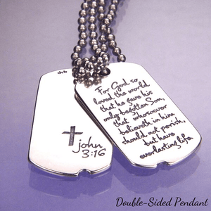 Sterling Silver John 3:16 Dog Tag Necklace | For God So Loved the World | Laurel Elliott
