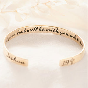 Be Strong & Courageous Gold Brass Engraved Cuff Bracelet | Joshua 1:9