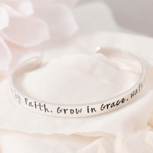 Sterling Silver Engraved Cuff Bracelet | Live by Faith, Grow in Grace, Walk in Love