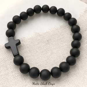 Men's Black Onyx Stone Cross Bracelet