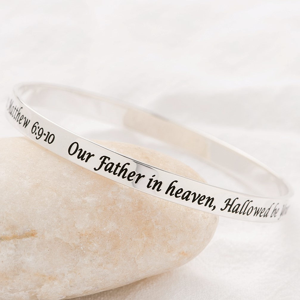 Sterling Silver Lord's Prayer Bangle Bracelet