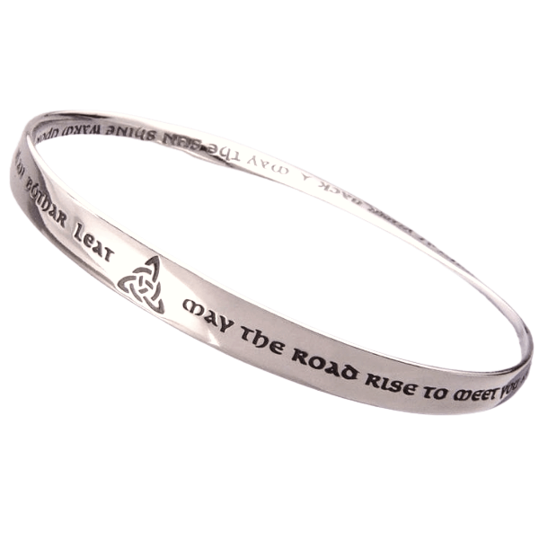May the Road Rise to Meet You Irish Blessing Mobius Bangle Bracelet | Sterling Silver or 14k Gold