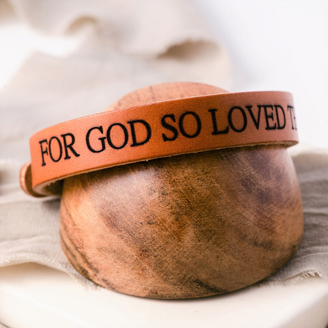 Genuine Leather Engraved Scripture Verse Bracelets | Bold Stud Style