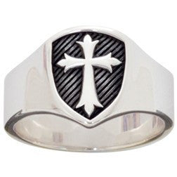 Sterling Silver Men's Signet Shield Cross Ring