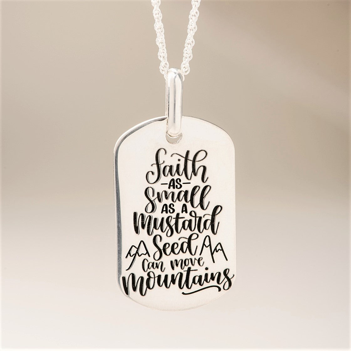 Sterling Silver Dog Tag Pendant Necklace | Matthew 17:20 | Mustard Seed Faith