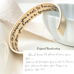 Gold Brass Custom Engraved Cuff Bracelet Personalized With Your Handwriting | 1/2" Wide