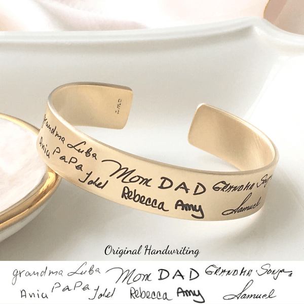 Gold Brass Custom Engraved Cuff Bracelet Personalized With Your Handwriting | 1/2" Wide