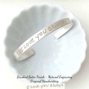 Sterling Silver Actual Handwriting Custom Engraved Cuff Bracelet | 1/4" Wide