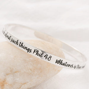 Sterling Silver Philippians 4:8 Bangle Bracelet