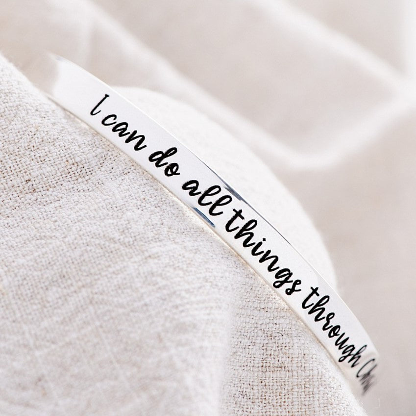 Philippians 4:13 Sterling Silver Bangle Bracelet | I Can Do All Things Through Christ