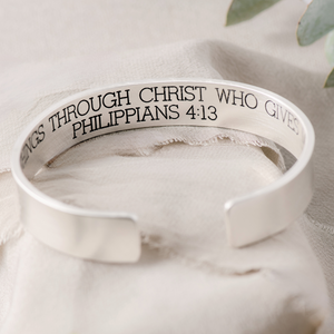 Men's Sterling Silver Engraved Heavy Cuff Bracelet | All Things Through Christ | Philippians 4:13