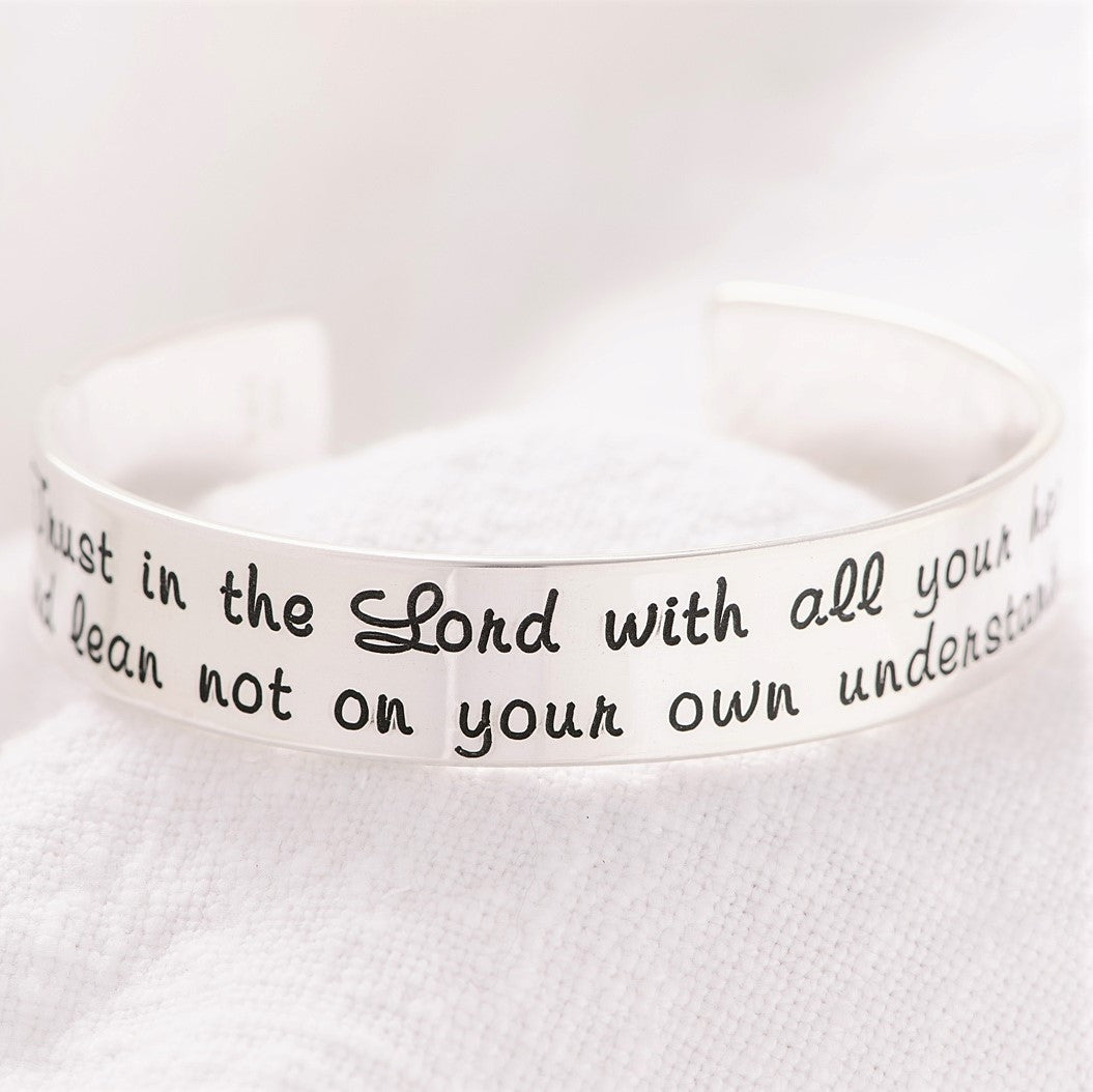 Proverbs 3:5 Engraved Cuff Bracelet | Trust in the Lord | Sterling Silver or 14k Gold