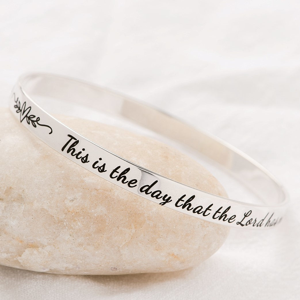 Sterling Silver Psalm 118:24 Bangle Bracelet