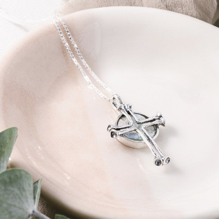 Sterling Silver Ancient Roman Glass Holy Land Cross Necklace