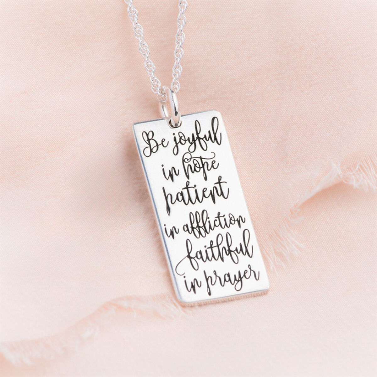 Sterling Silver Romans 12:12 Pendant Necklace | Be Joyful in Hope