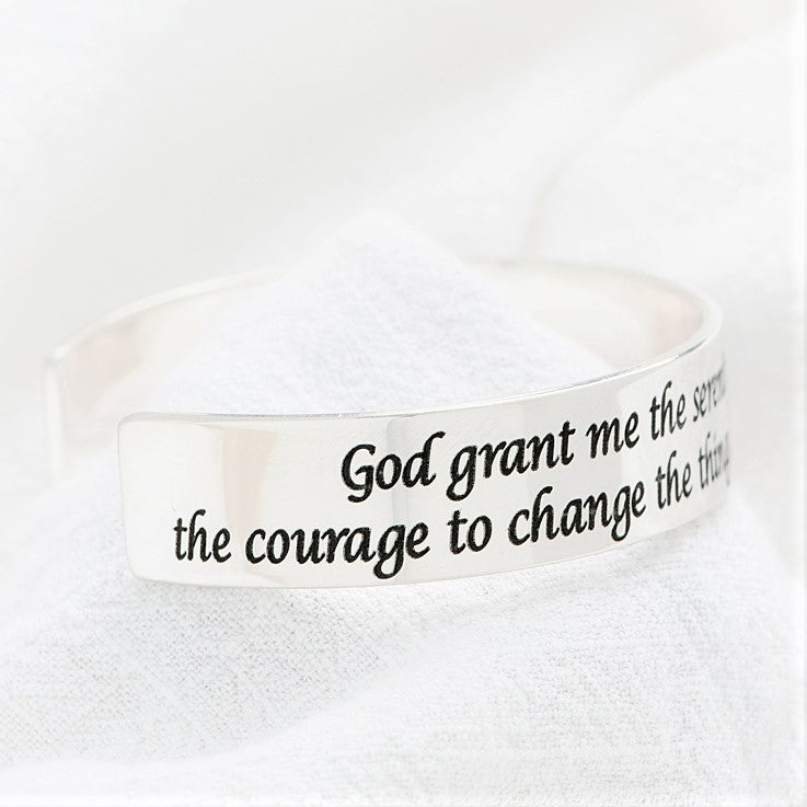 Serenity Prayer Engraved Cuff Bracelet | Sterling Silver or 14k Gold
