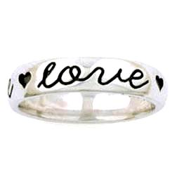 Sterling Silver True Love Waits Ladies Ring - Script with Hearts - Clothed with Truth