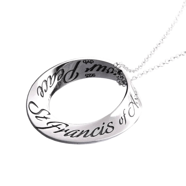 Lord Make Me an Instrument of Thy Peace Sterling Silver Mobius Twist Necklace | St. Francis' Prayer