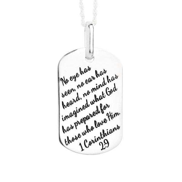 Sterling Silver Dog Tag Pendant Necklace | 1 Corinthians 2:9 | Those Who Love God