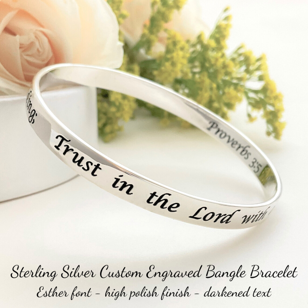 Sterling Silver Custom Engraved Personalized Bangle Bracelet