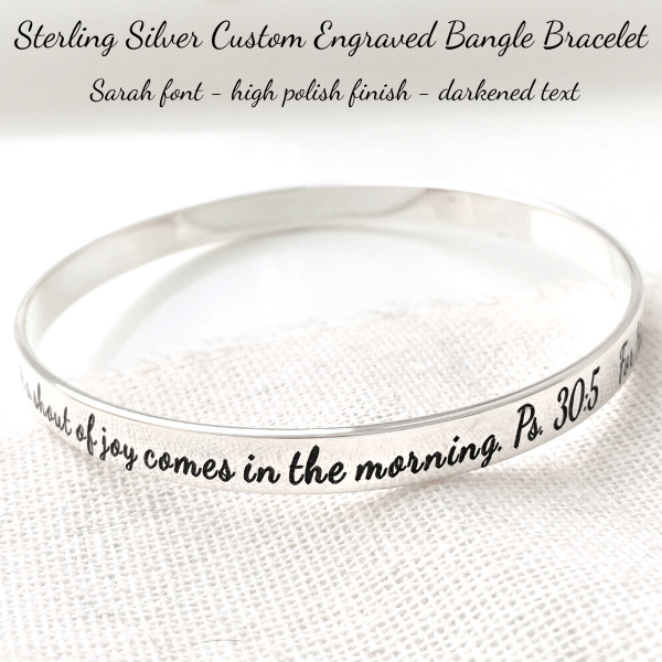 Sterling Silver Custom Engraved Personalized Bangle Bracelet 8.5