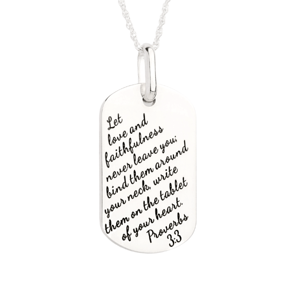 Sterling Silver Love and Faithfulness Dog Tag Pendant Necklace | Proverbs 3:3