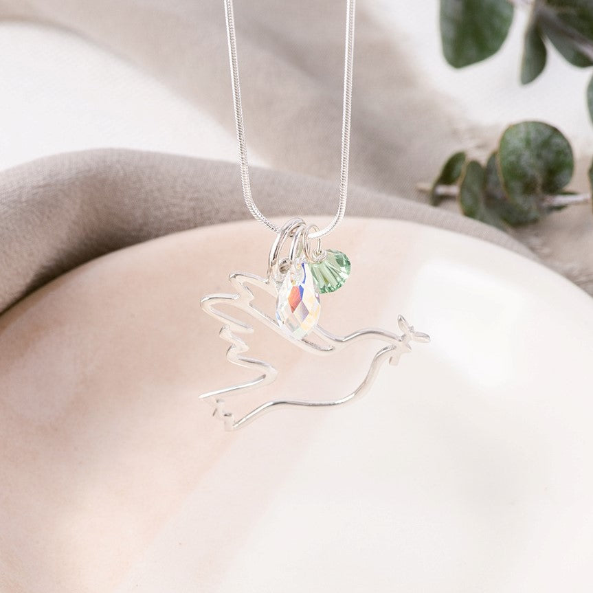 Sterling Silver Dove of Peace Pendant Necklace | Swarovski Crystal Charms