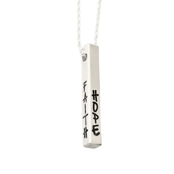 Sterling Silver Engraved Pillar Pendant Necklace | Faith Hope Love 1 Cor. 13:13