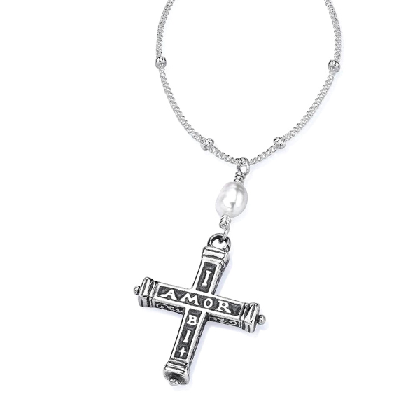 Ibi Amor Ubi Fides Sterling Silver Antiqued Cross Necklace | Where There is Love, There is Faith