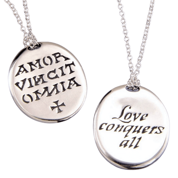 Love Conquers All Sterling Silver Necklace  English & Latin Inscripti -  Clothed with Truth