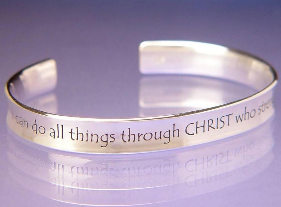 Sterling Silver Scripture Verse Cuff Bracelet | Philippians 4:13 | I Can Do All Things Through Christ