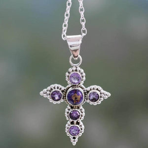 Handcrafted Amethyst and Sterling Silver Cross Necklace