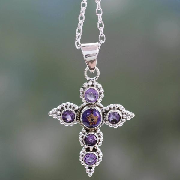 Amethyst and Sterling Silver Cross Necklace Clothed with Truth
