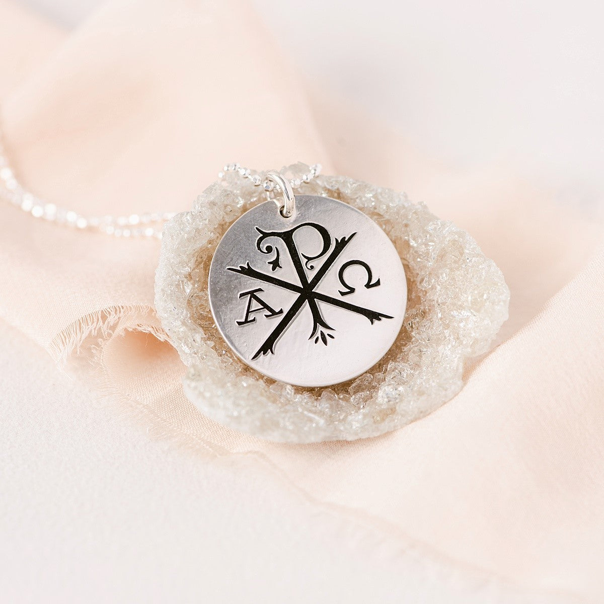 Sterling Silver Alpha Omega Chi Rho Pendant Necklace