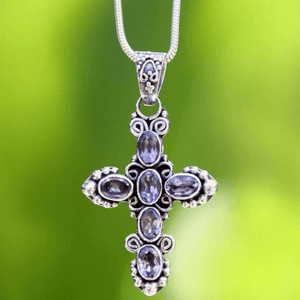 Amethyst and Sterling Silver Cross Pendant Necklace