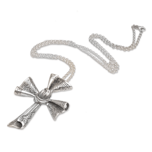 Sterling Silver Songket Cloth Cross Pendant Necklace