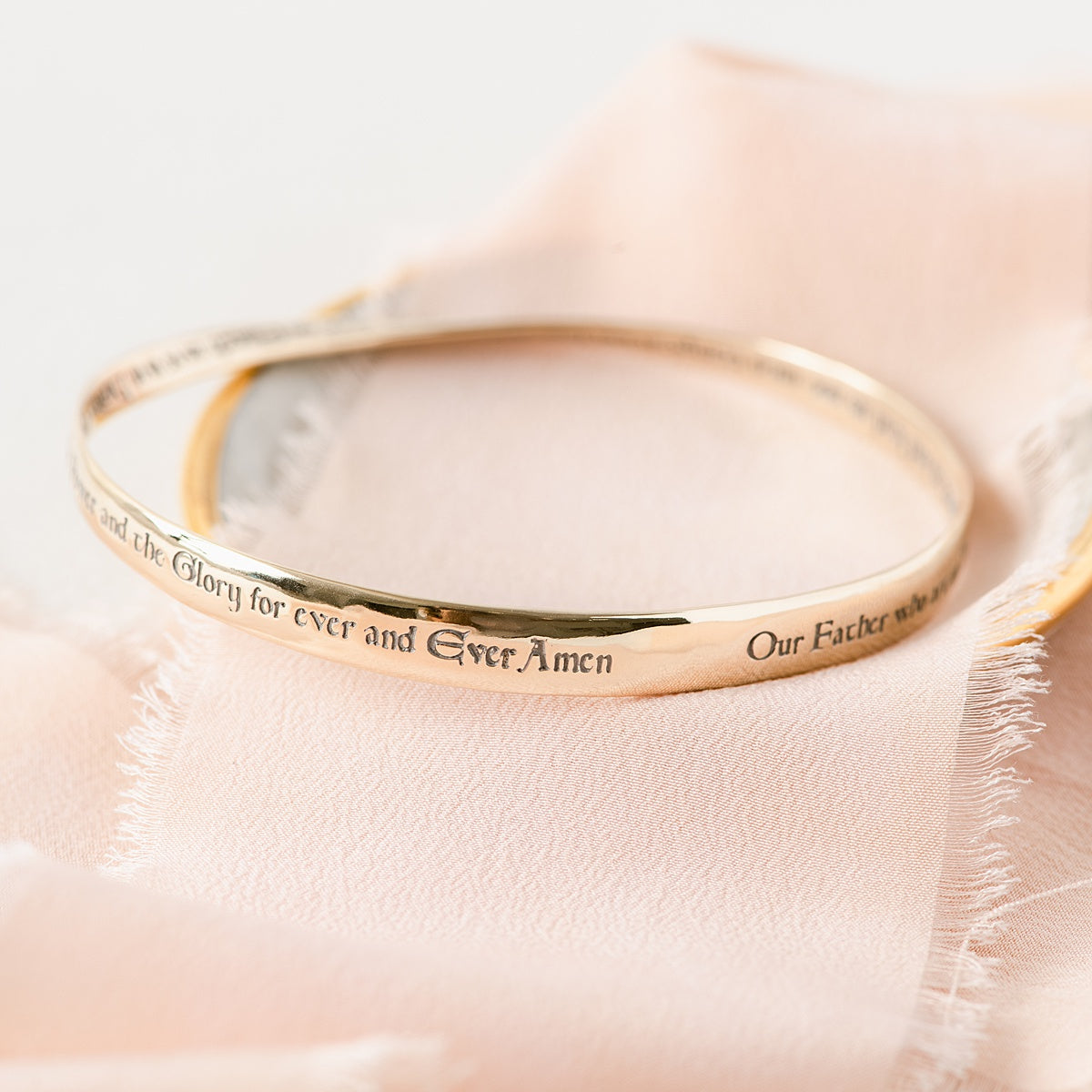 14k Gold Lord's Prayer Mobius Bangle Bracelet | NIV or KJV Translation
