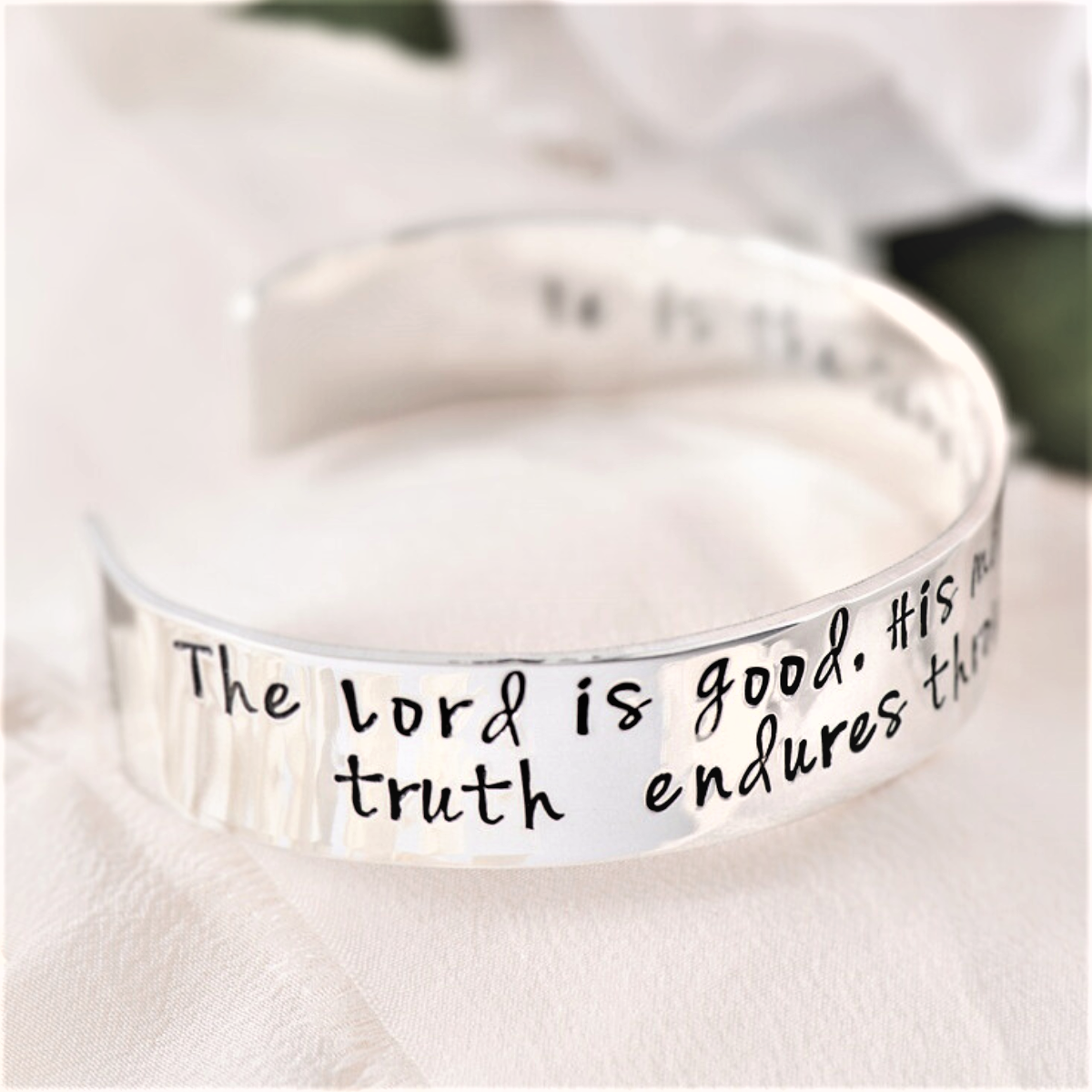 The Lord is Good Scripture Verse Cuff Bracelet Sterling Silver or 14k Gold