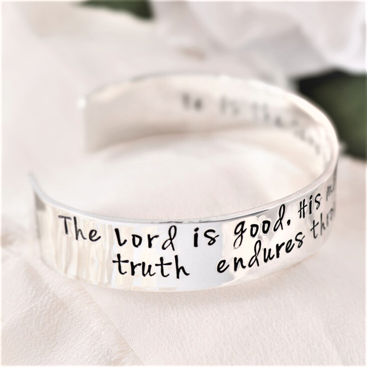 The Lord is Good Scripture Verse Cuff Bracelet | Sterling Silver or 14k Gold