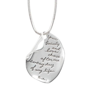 Sterling Silver Scripture Necklace - Your beauty and love chase after me... Psalm 23:6