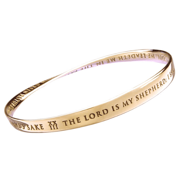 14k Gold Psalm 23 The Lord is My Shepherd Mobius Bangle Bracelet