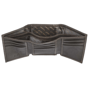 Genuine Leather Men's Rugged Tri-Fold Wallet | Calvary Crosses