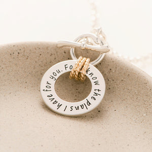 Sterling Silver Scripture Verse Toggle Washer Necklace