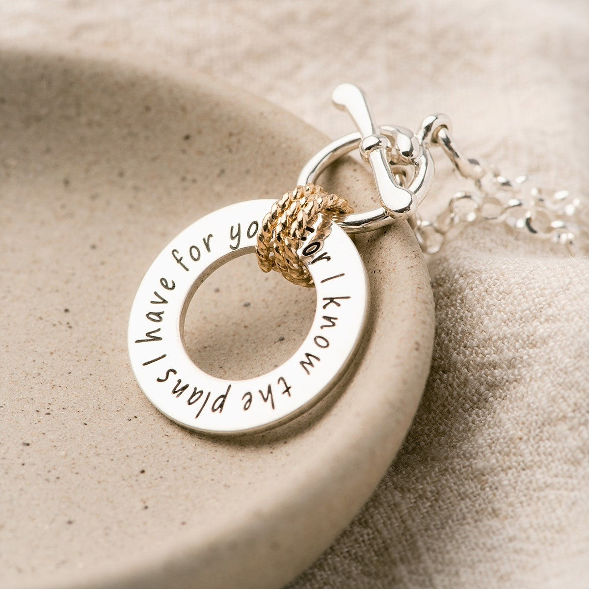 Sterling Silver Scripture Verse Toggle Washer Necklace
