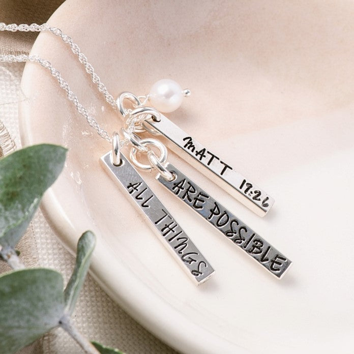 Sterling Silver Blessing Bar Necklace | With God All Things Are Possible
