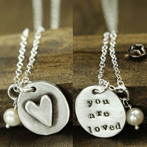 The Vintage Pearl Double Sided Hand-Stamped Necklace | You are Loved