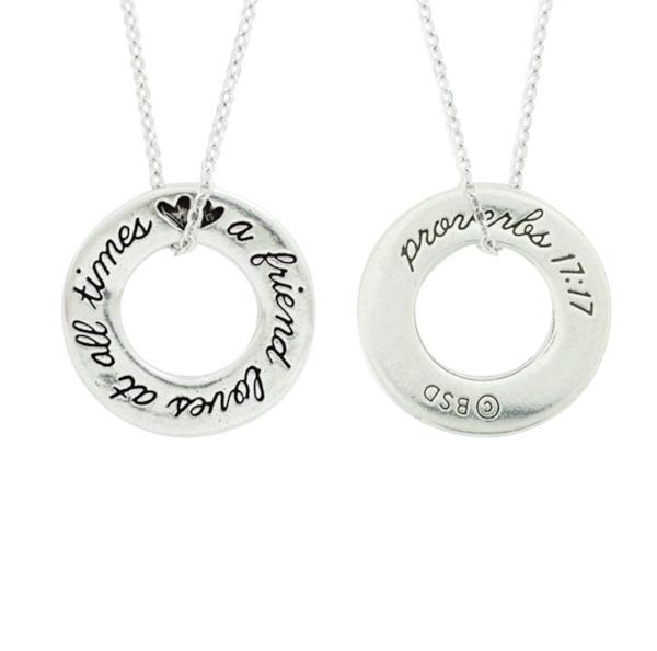 Fine Pewter Bible Verse Pendant Necklace A Friend Loves at All