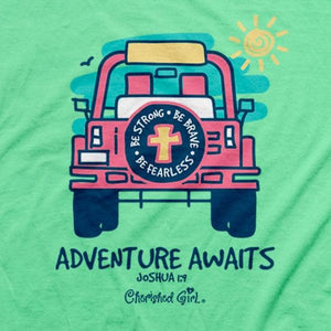 Cherished Girl Christian T-Shirt | Adventure Awaits Jeep | Joshua 1:9