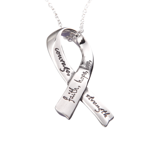 Sterling Silver Affirmation Ribbon Necklace | Faith Hope Love Courage Strength